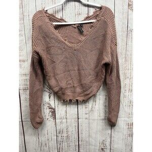 Moon & Madison Knit Sweater Womens XS Cropped Pink Raw Hem Boho Hippie